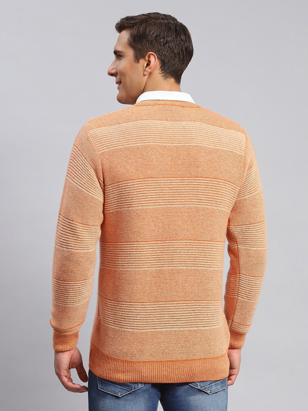 Men Orange Jaquard Lamb wool Pullover