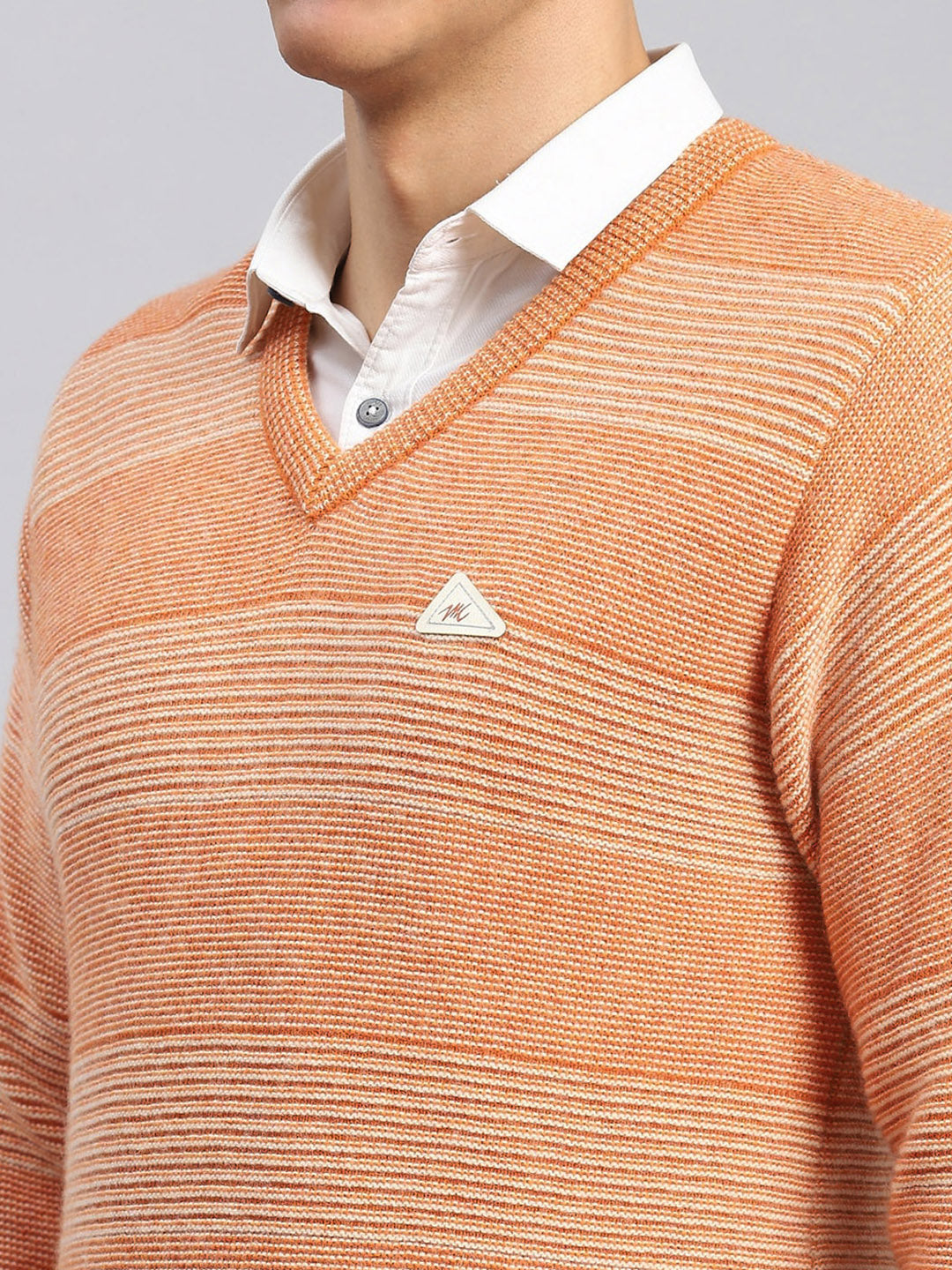 Men Orange Jaquard Lamb wool Pullover