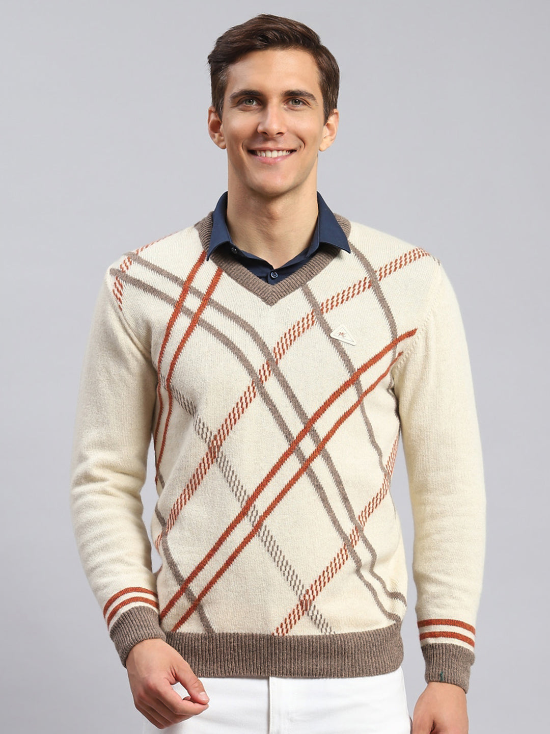 Men Multicolor Self Design Lamb wool Pullover