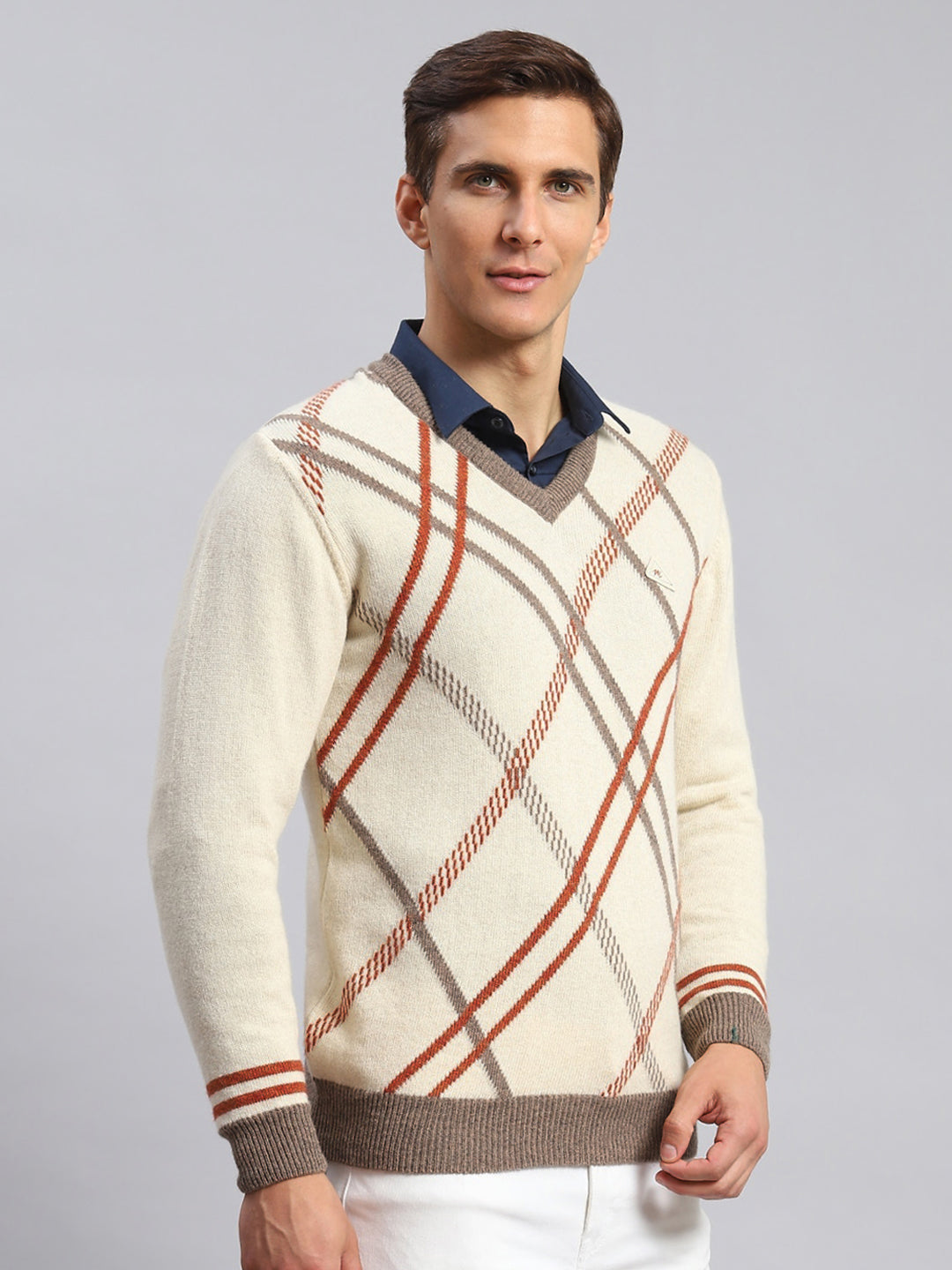 Men Multicolor Self Design Lamb wool Pullover