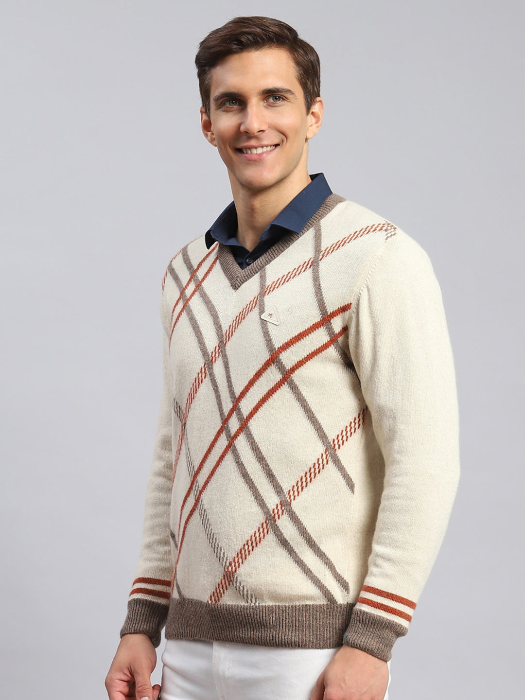 Men Multicolor Self Design Lamb wool Pullover