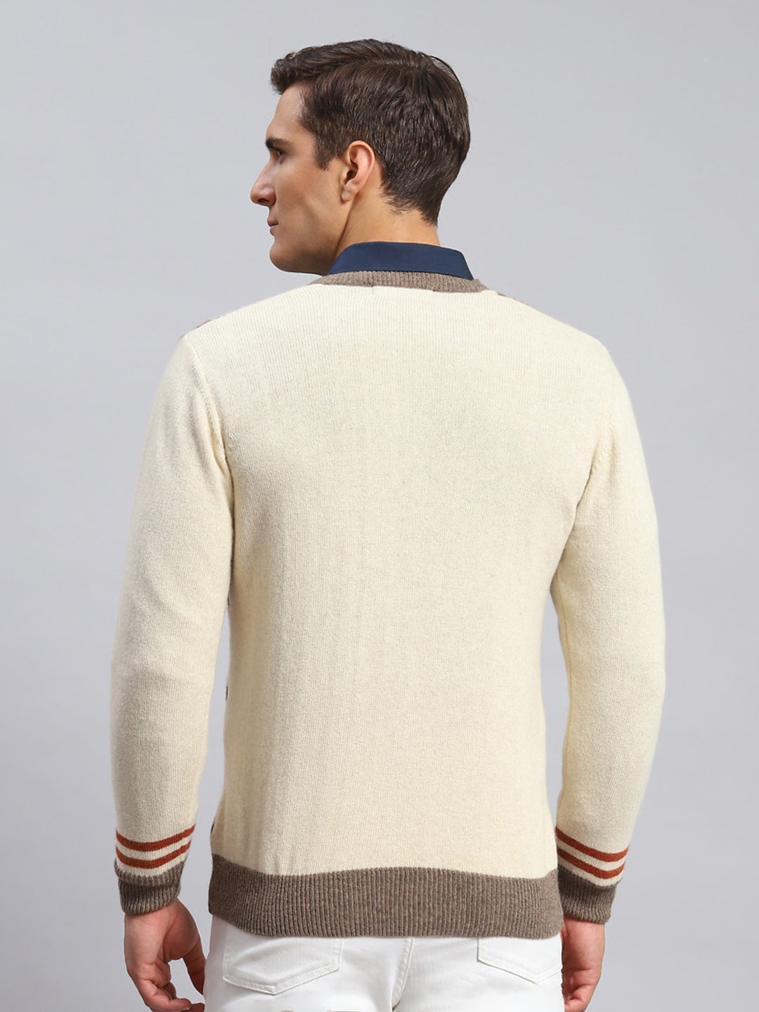 Men Multicolor Self Design Lamb wool Pullover