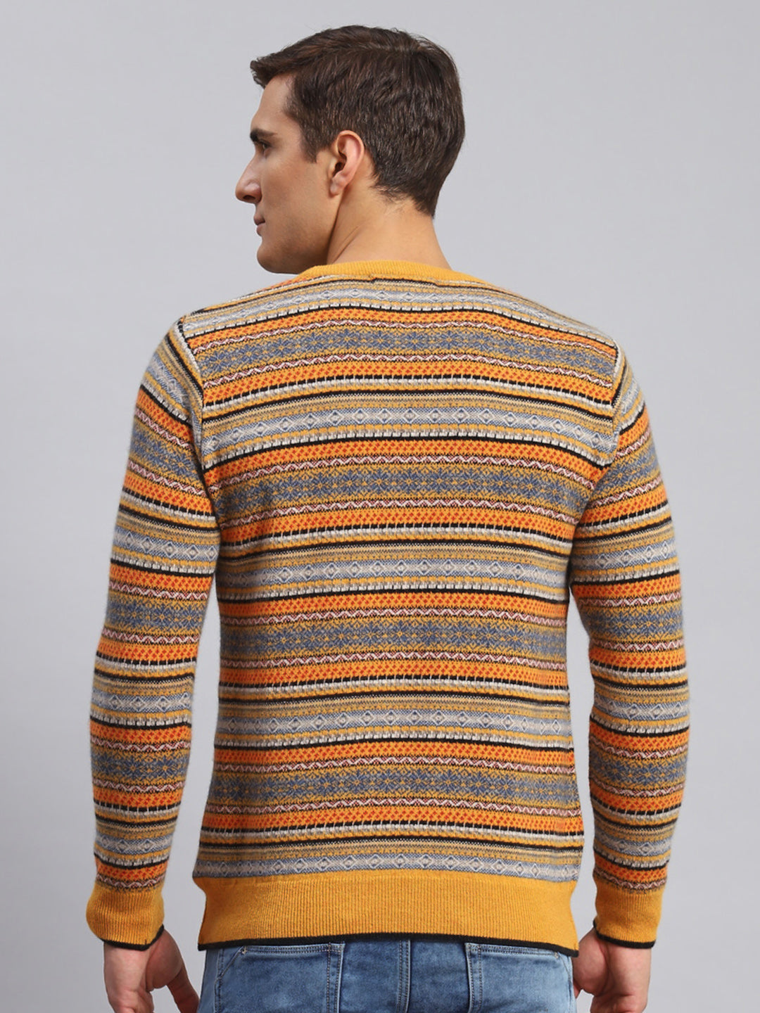 Men Mustard Jaquard Lamb wool Pullover