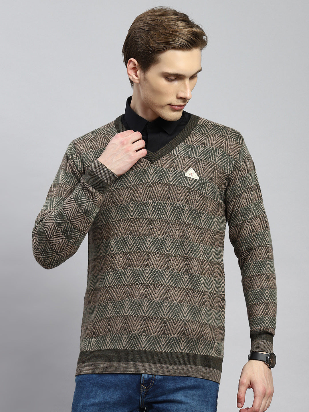 Men Green Jaquard Pullover