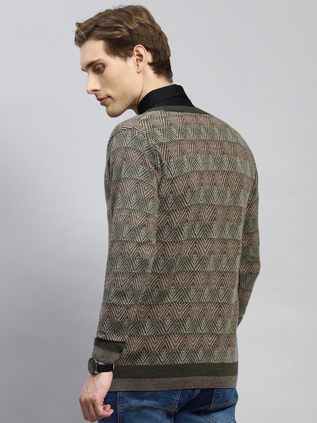 Men Green Jaquard Pullover