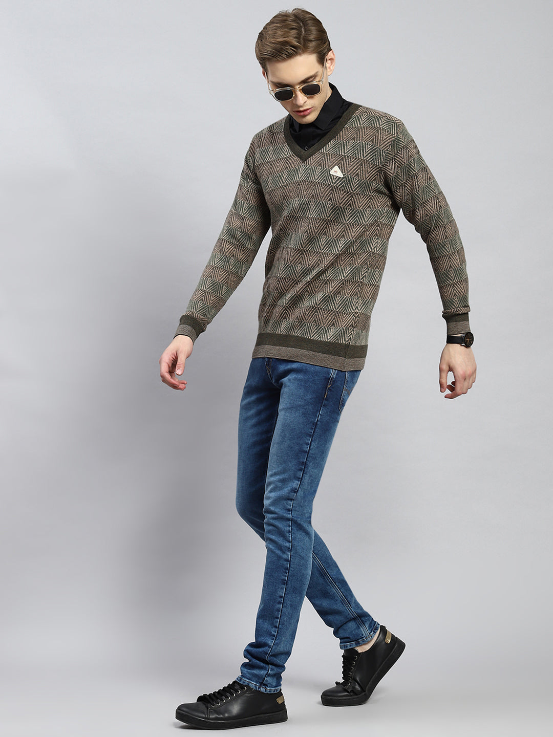 Men Green Jaquard Pullover