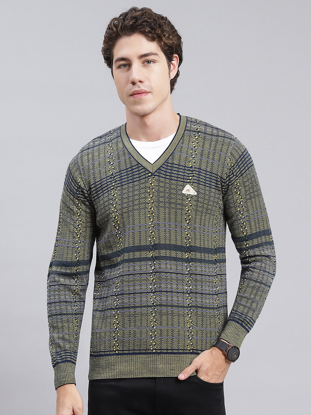 Men Multicolor Jaquard Wool blend Pullover