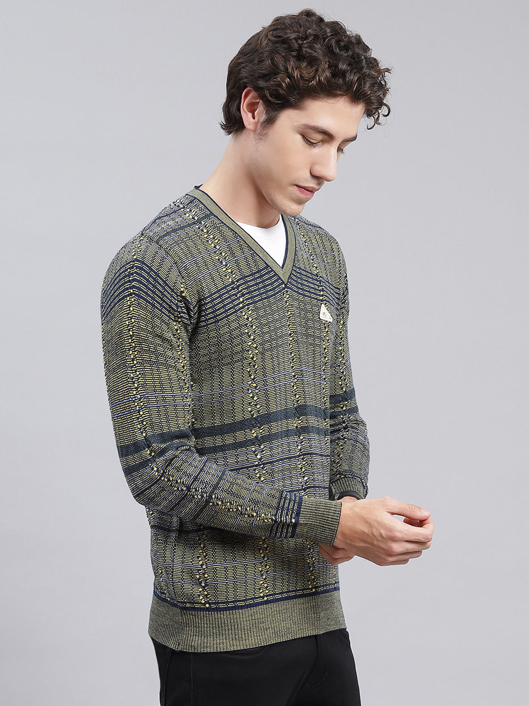 Men Multicolor Jaquard Wool blend Pullover