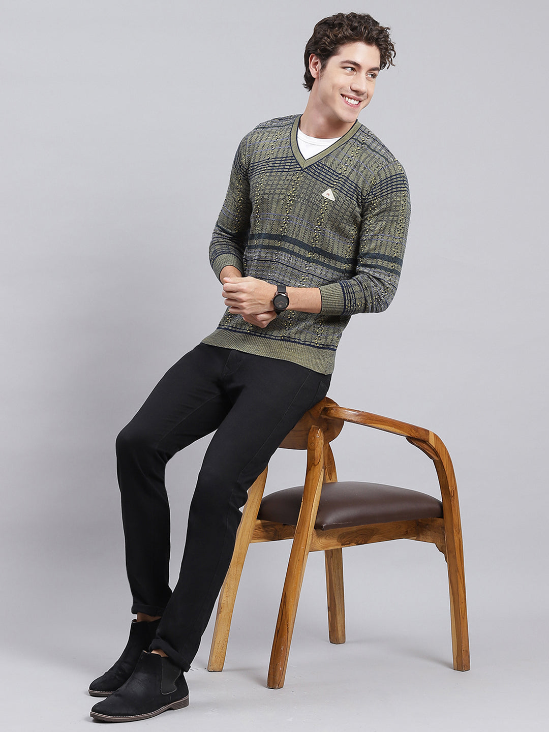 Men Multicolor Jaquard Wool blend Pullover