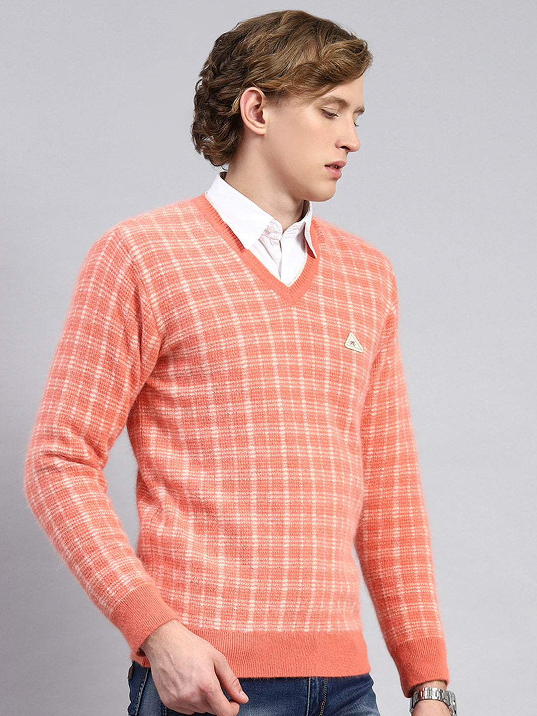 Men Orange Jaquard Pullover