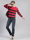 Men Red Stripe Round Neck Full Sleeve Sweaters/Pullovers