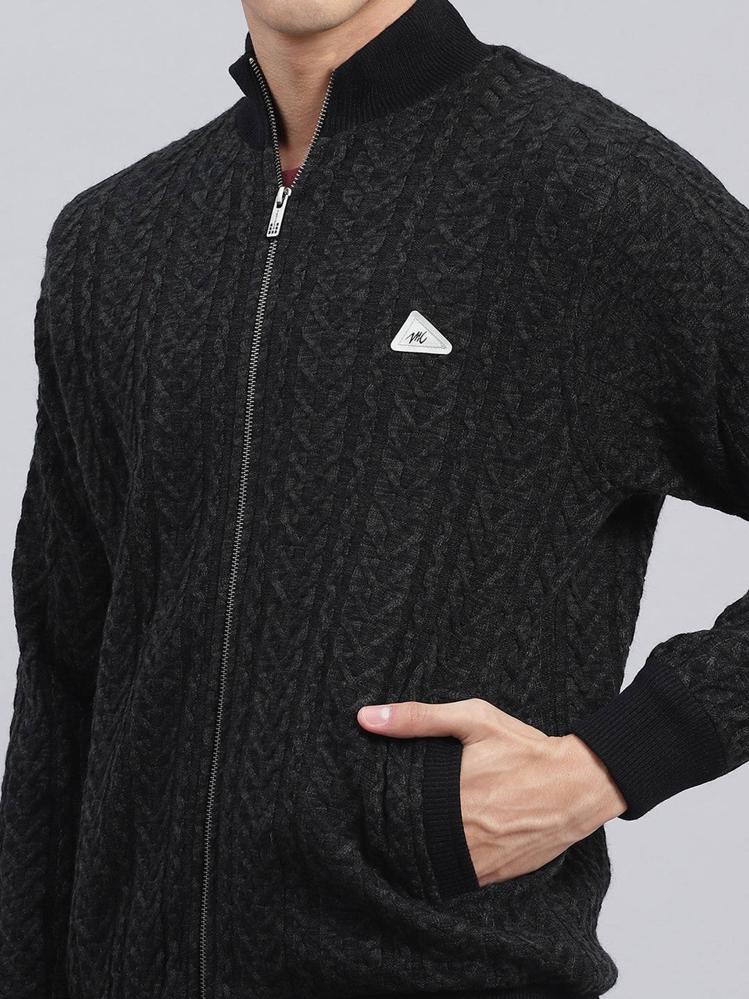 Men Black Self Design Wool blend Jacket