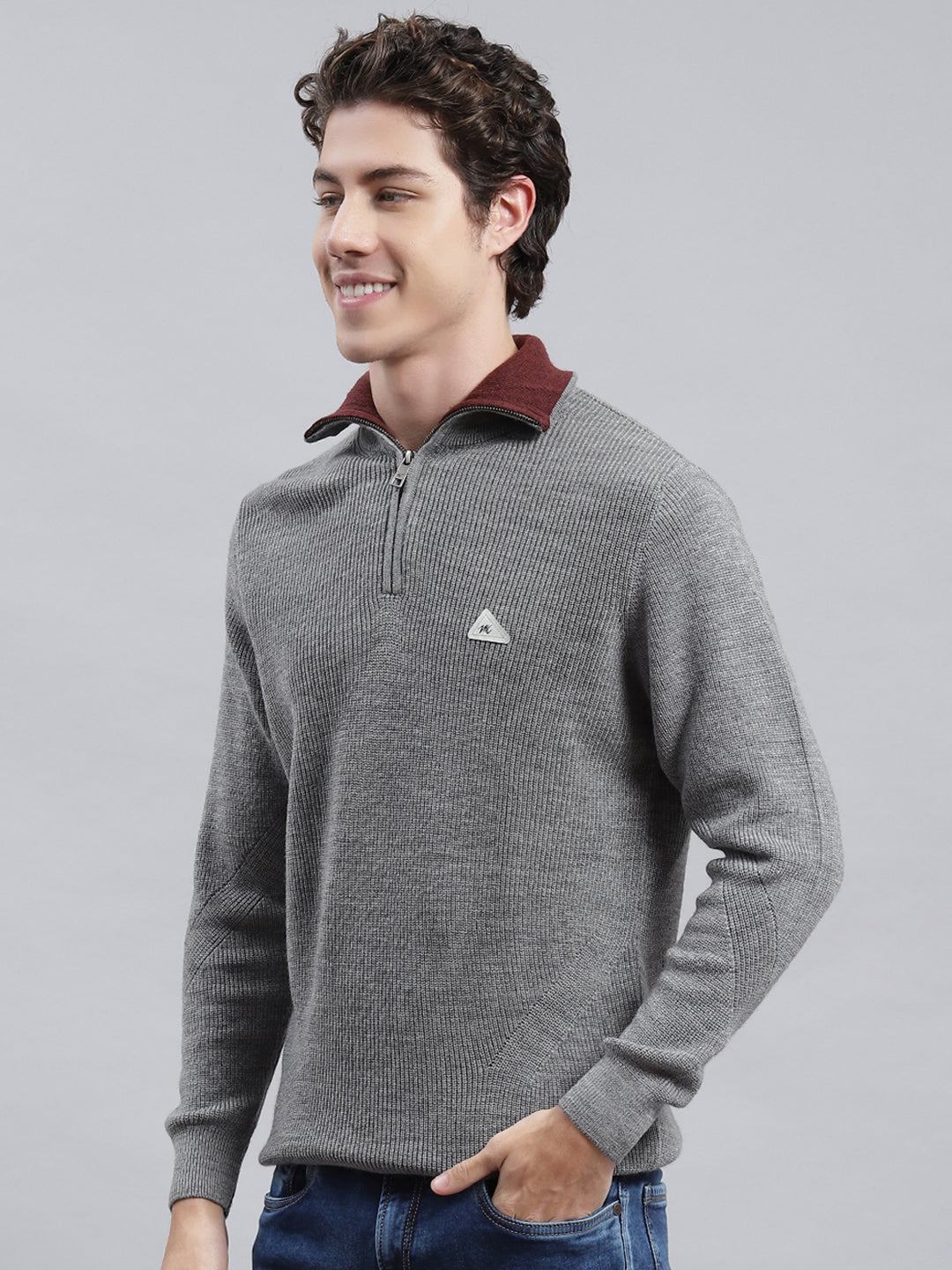 Men Grey Self Pullover