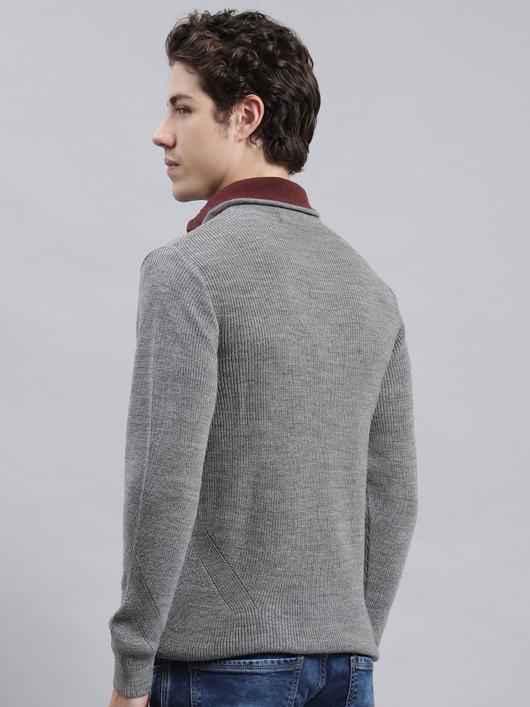 Men Grey Self Pullover