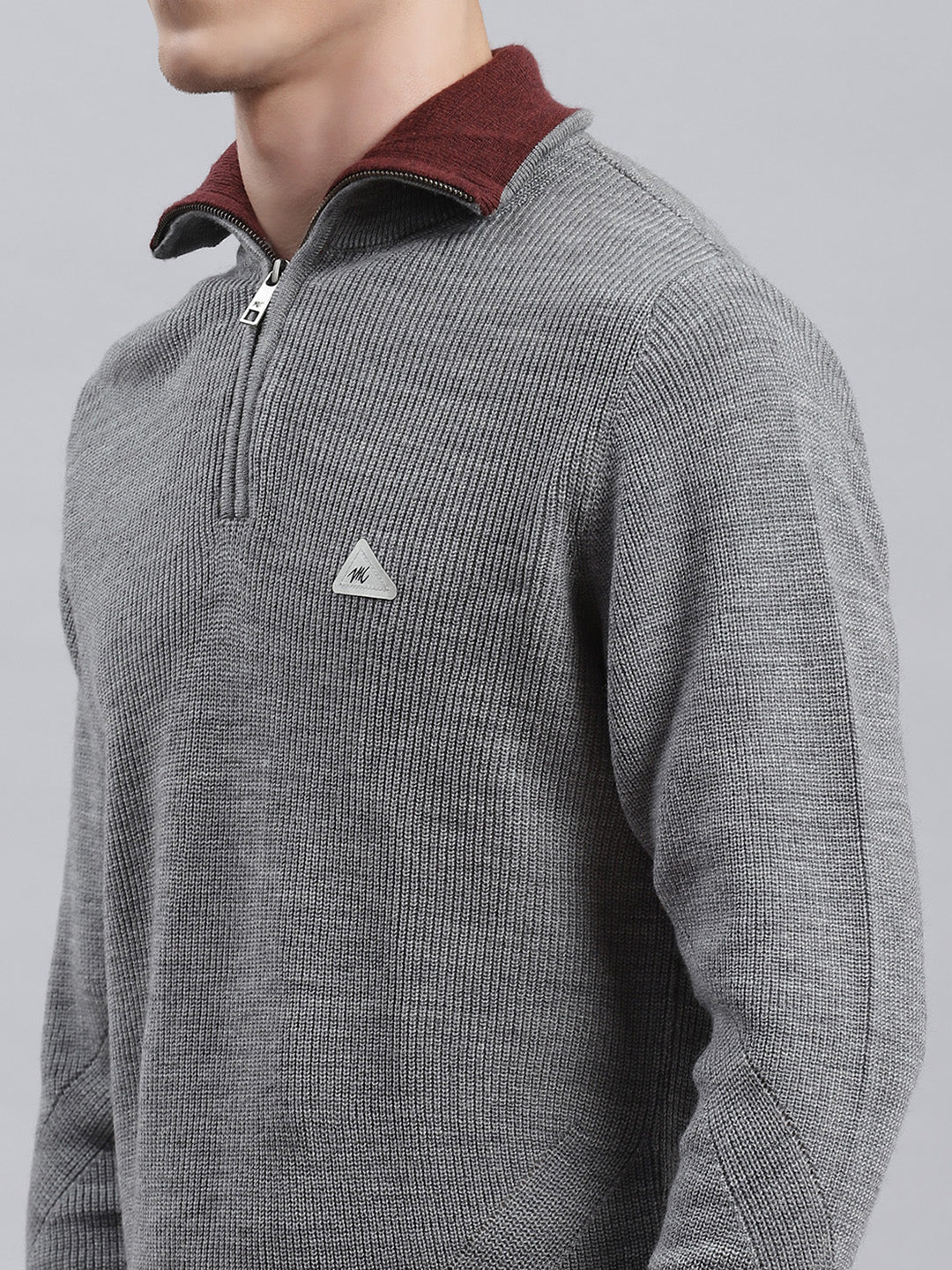 Men Grey Self Pullover