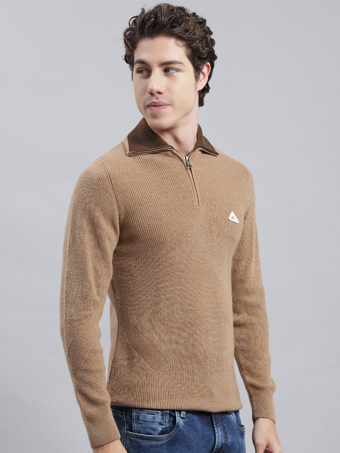 Men Brown Self Pullover