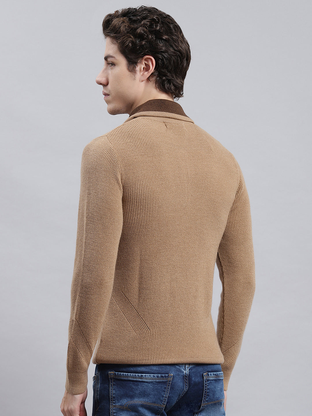 Men Brown Self Pullover