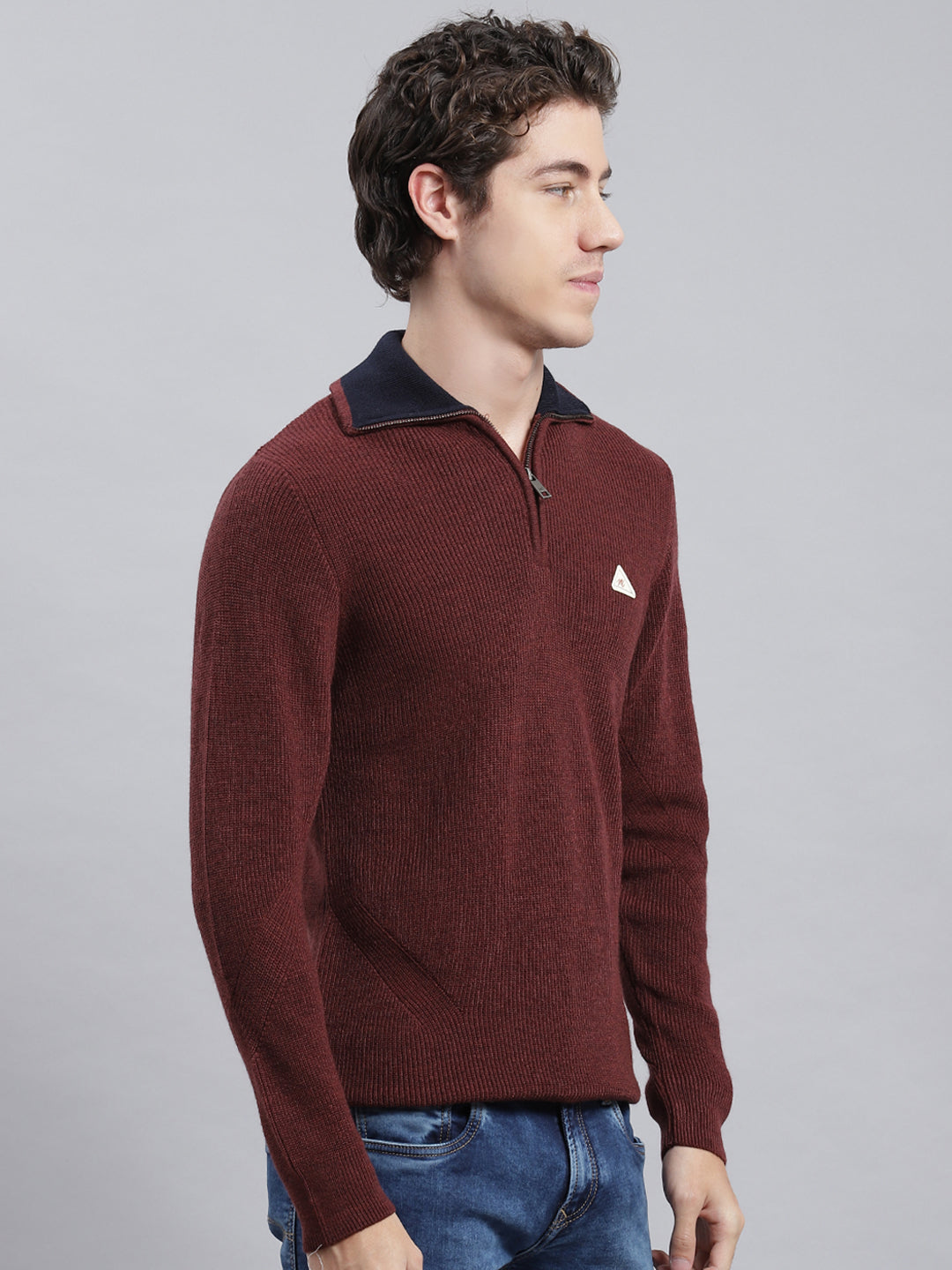 Men Brown Self Pullover