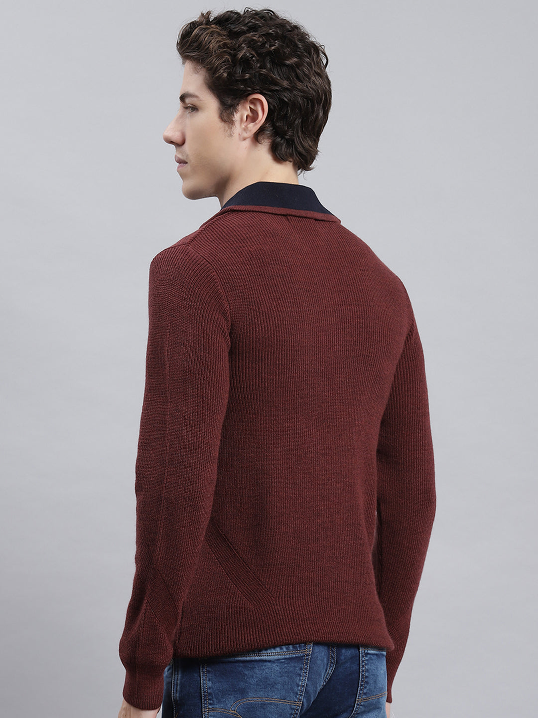 Men Brown Self Pullover