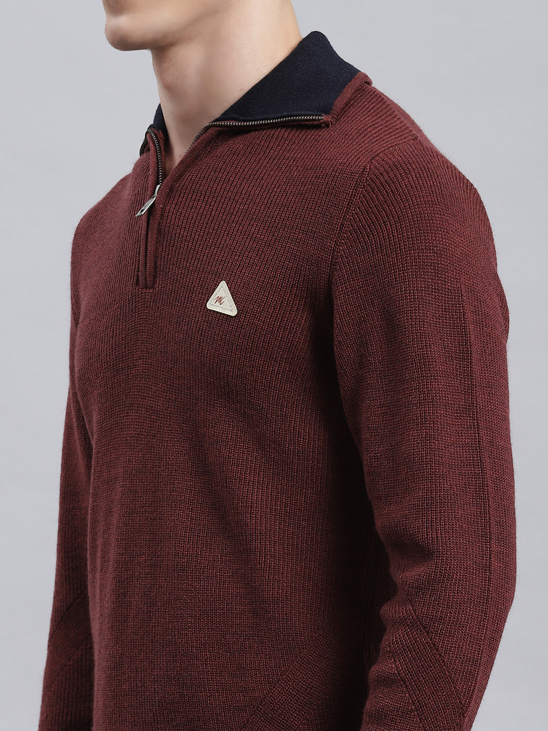 Men Brown Self Pullover