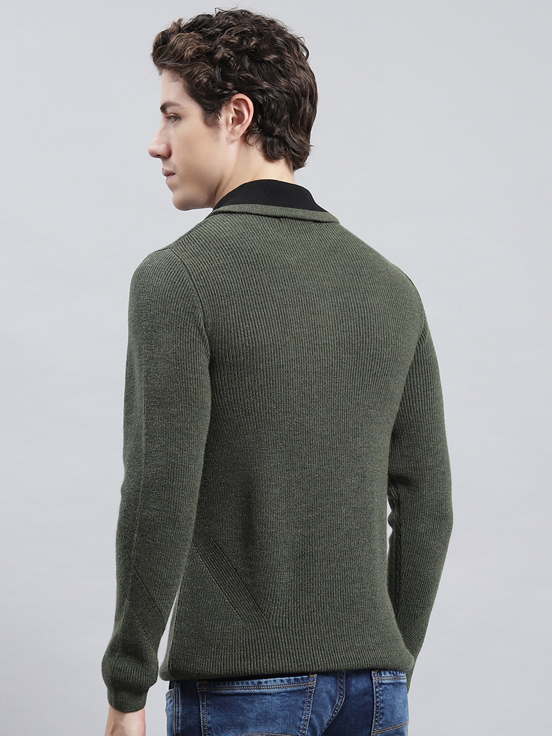 Men Green Self Pullover