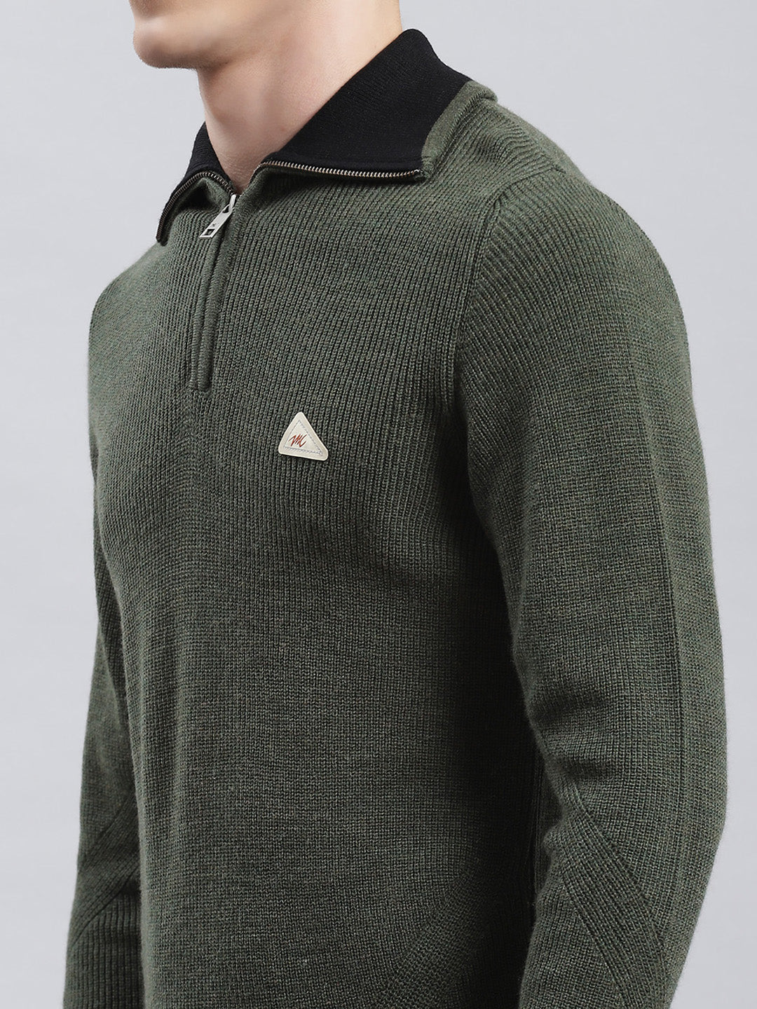 Men Green Self Pullover