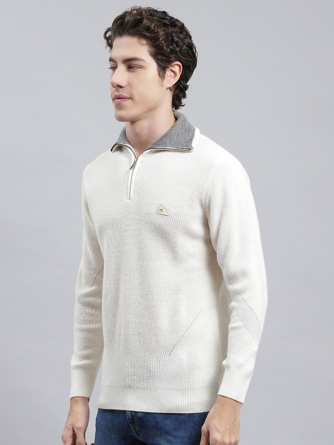 Men White Self Pullover