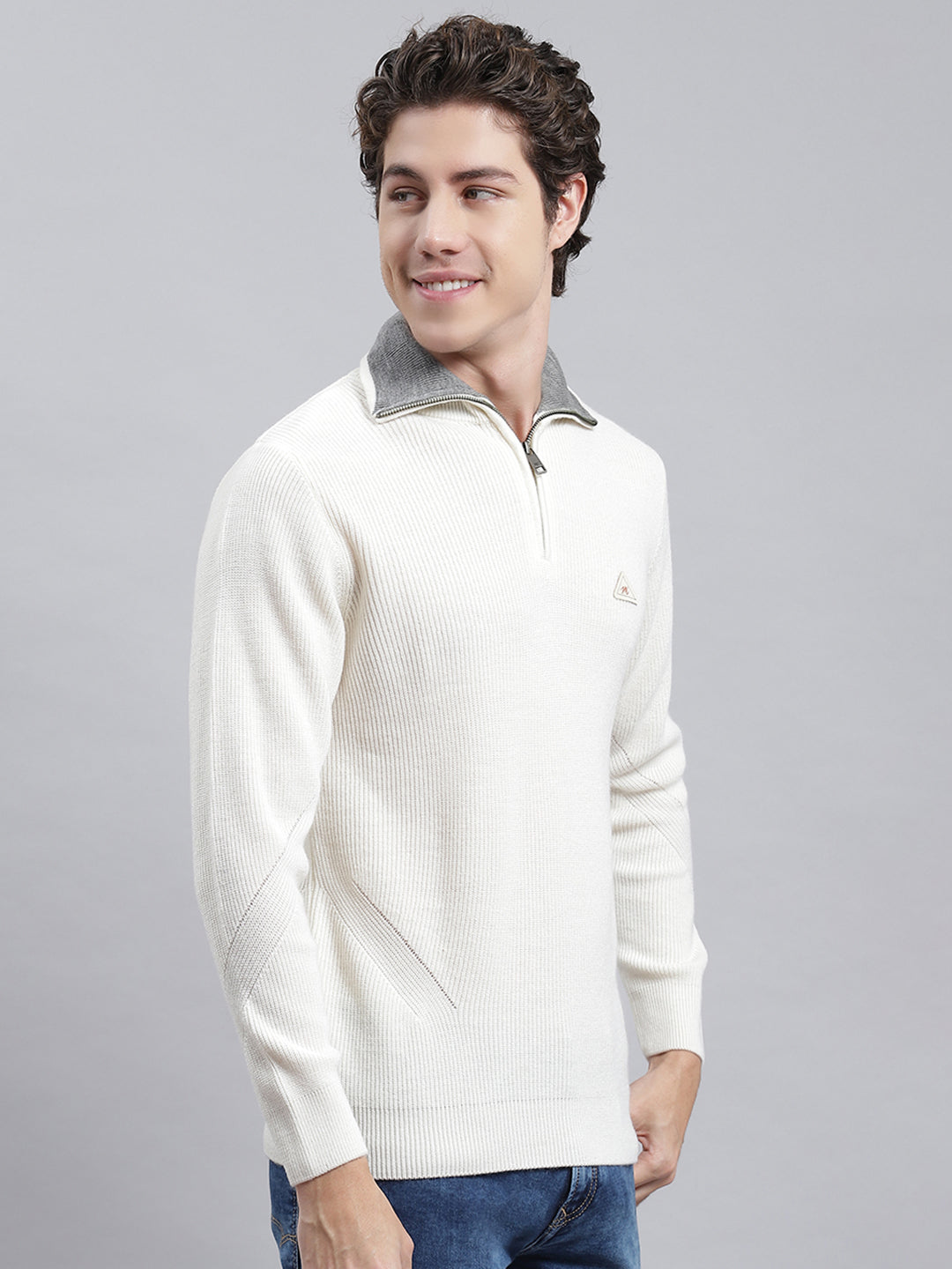 Men White Self Pullover