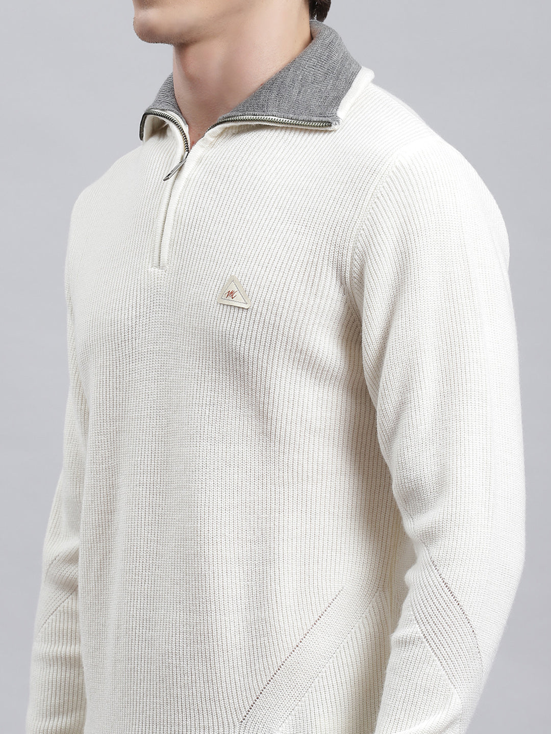 Men White Self Pullover