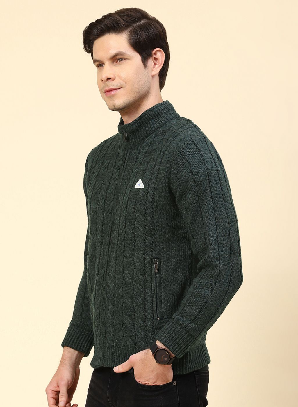 Men Green Self Design Wool blend Jacket