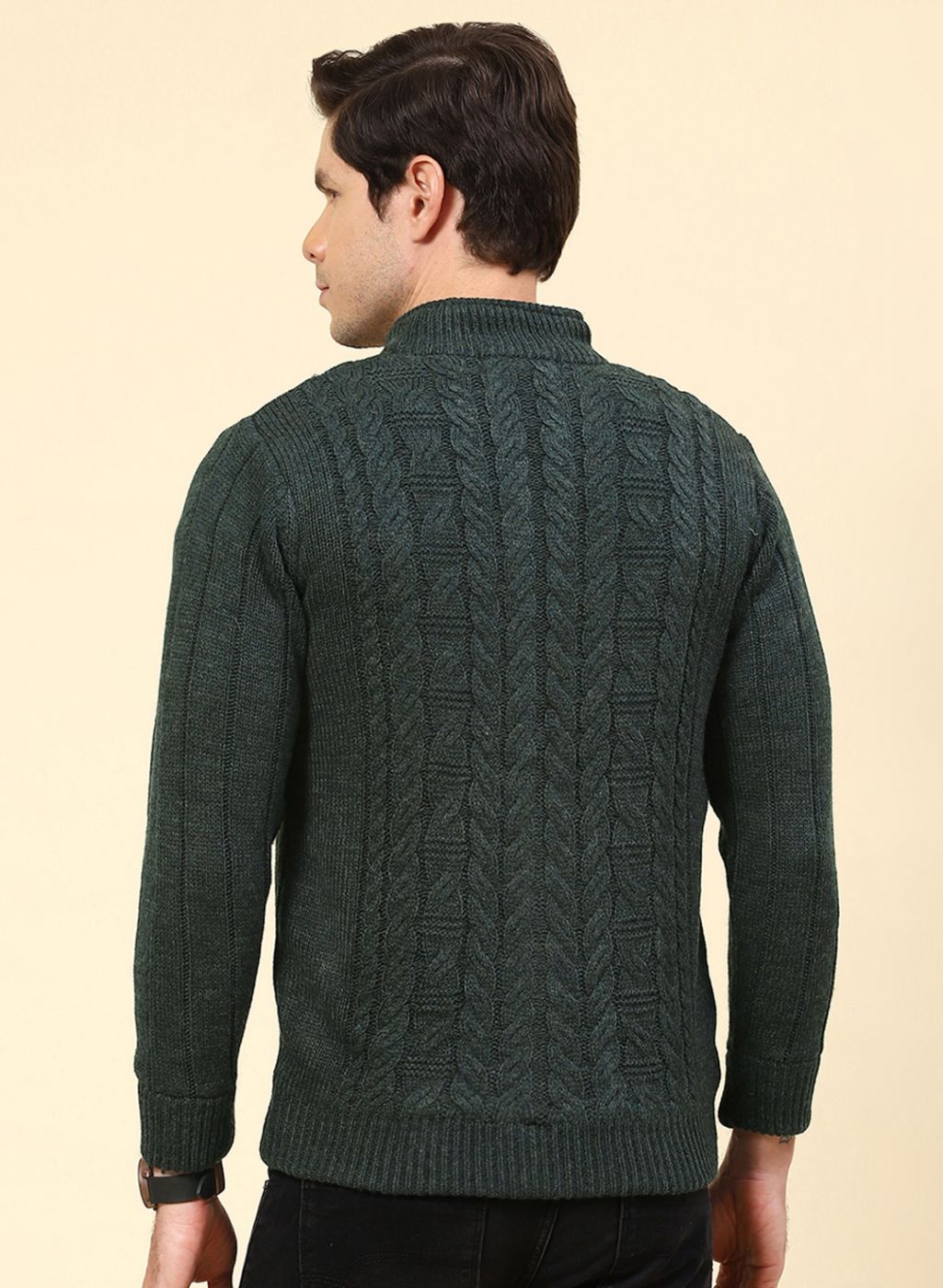 Men Green Self Design Wool blend Jacket