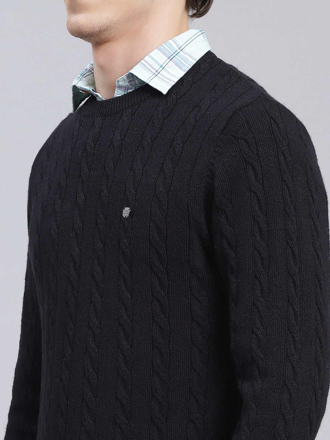 Men Black Self Design Wool blend Pullover