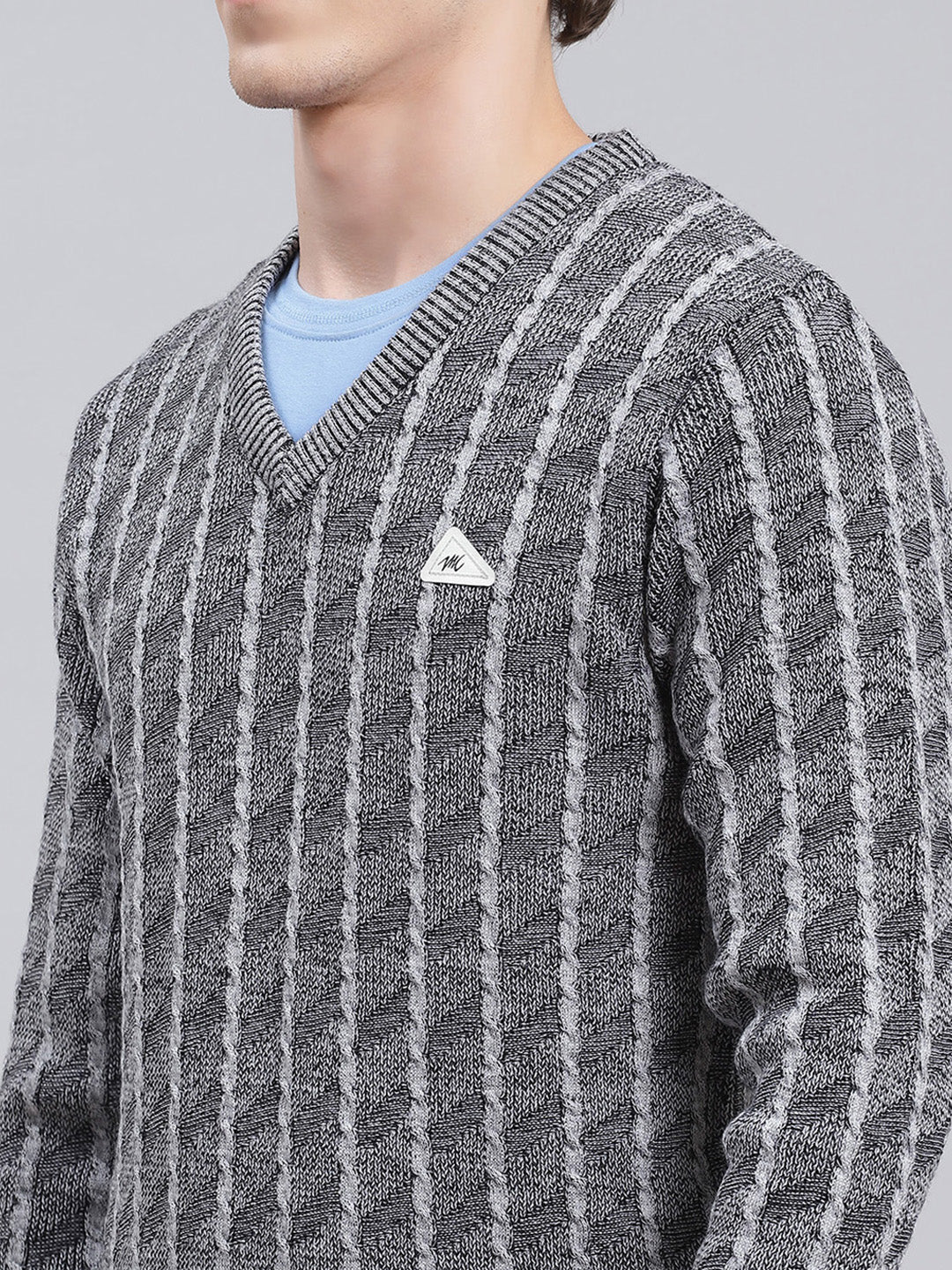 Men Grey Self Design Wool blend Pullover