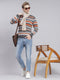 Men Grey Stripe V Neck Full Sleeve Sweaters/Pullovers