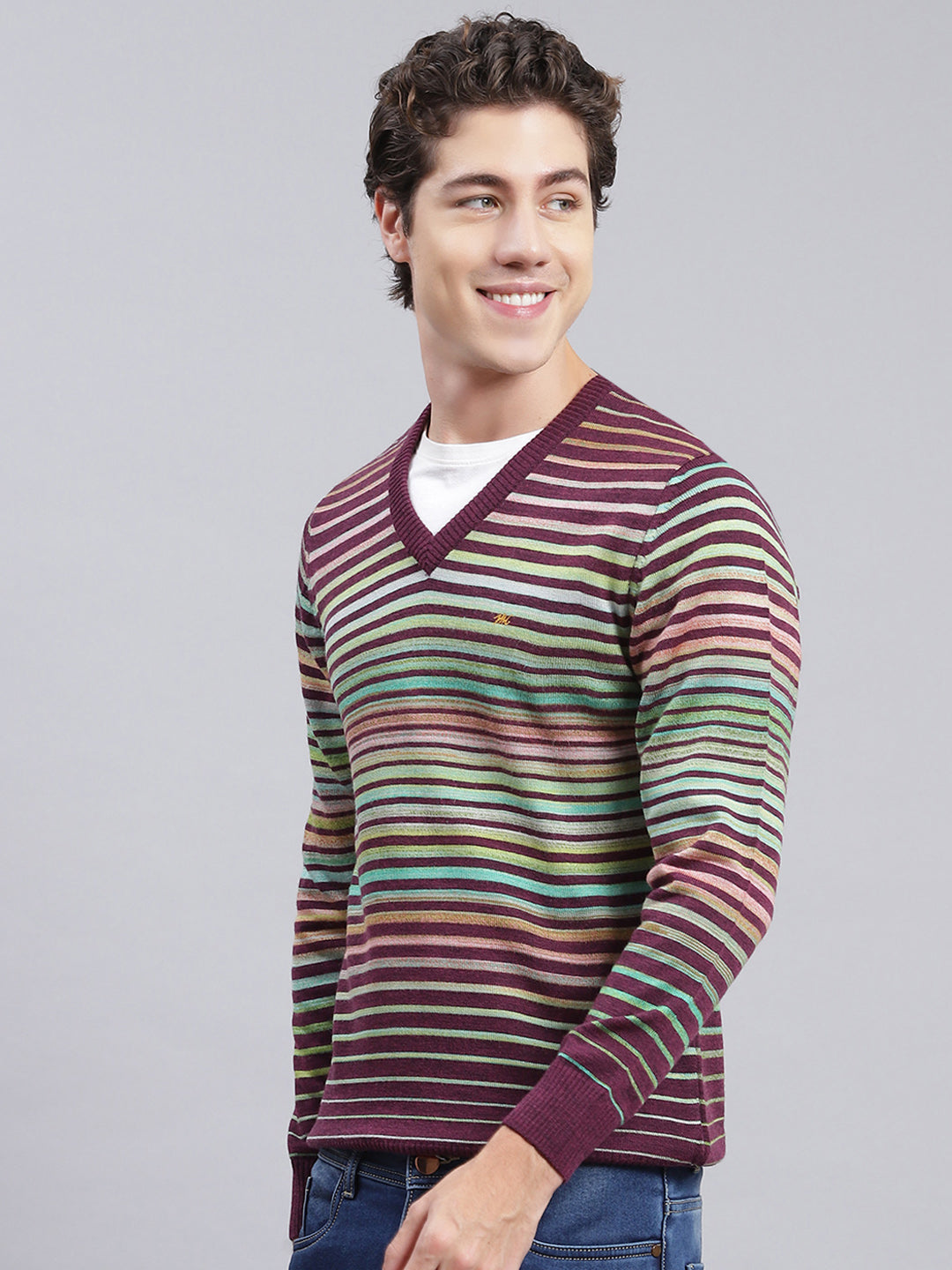 Men Multicolor Stripe Wool blend Pullover