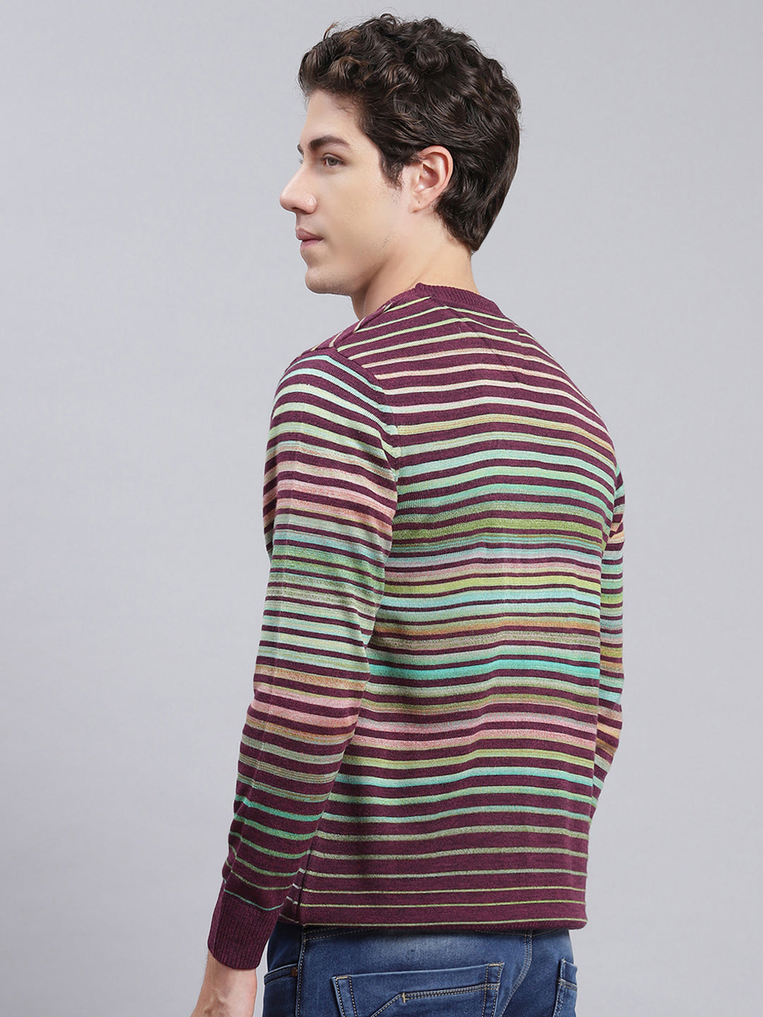 Men Multicolor Stripe Wool blend Pullover