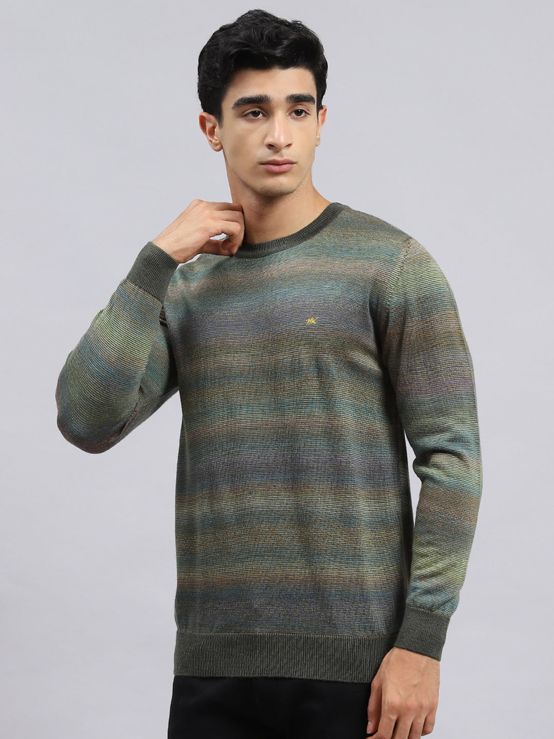 Men Green Self Pullover