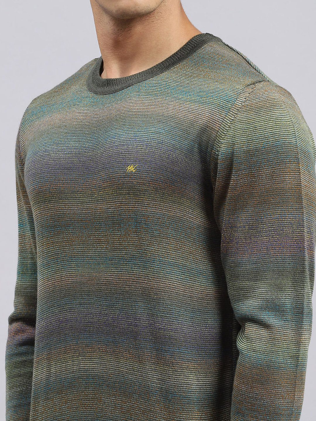 Men Green Self Pullover