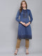 Women Blue Self Design Round Neck Full Sleeve Kurtis