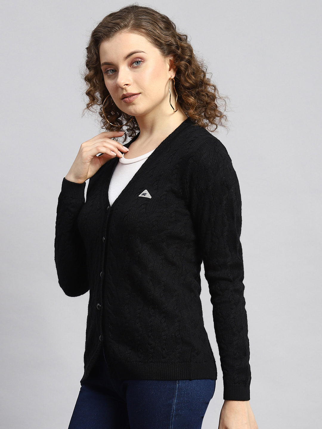 Women Black Self Cardigan