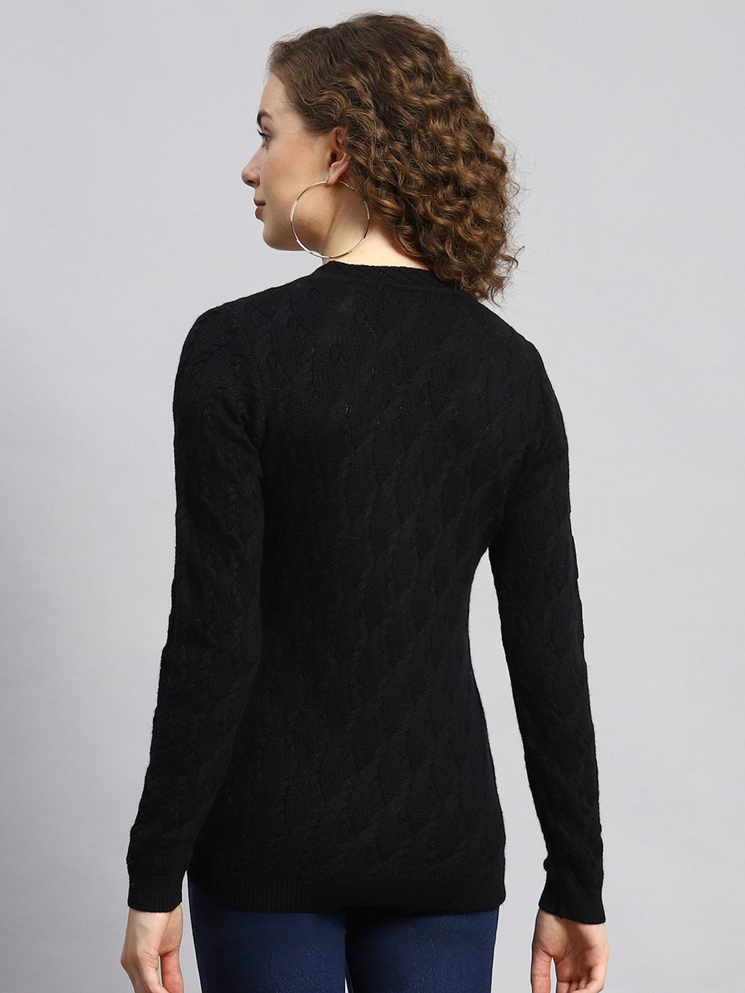 Women Black Self Cardigan