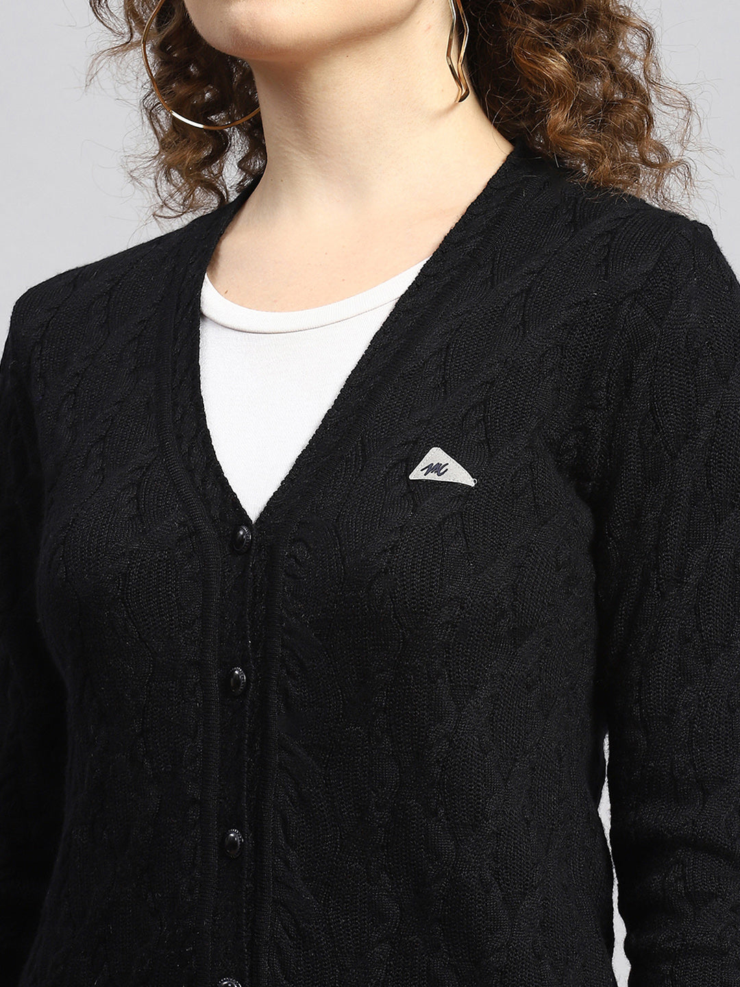 Women Black Self Cardigan