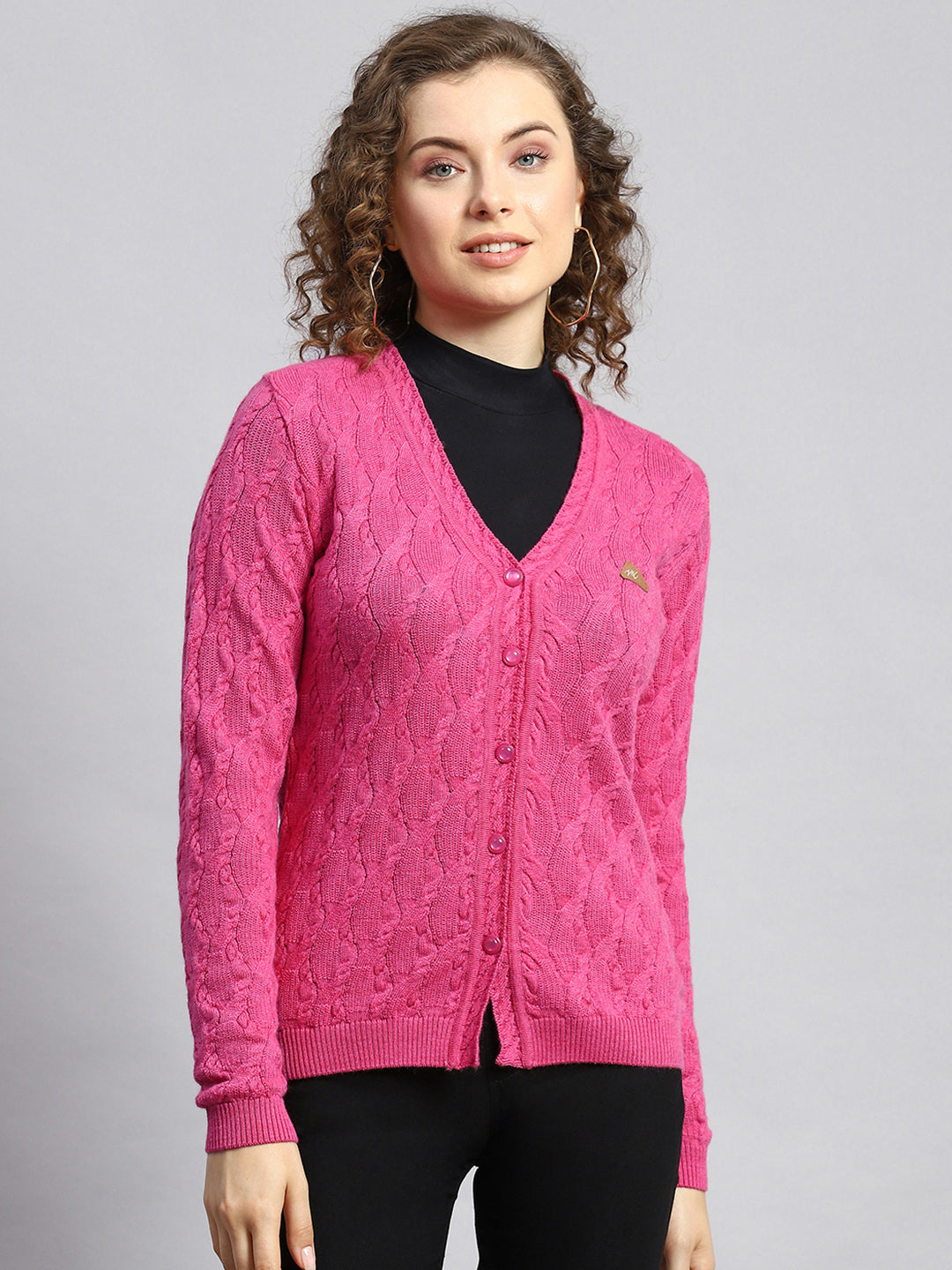 Women Pink Self Cardigan