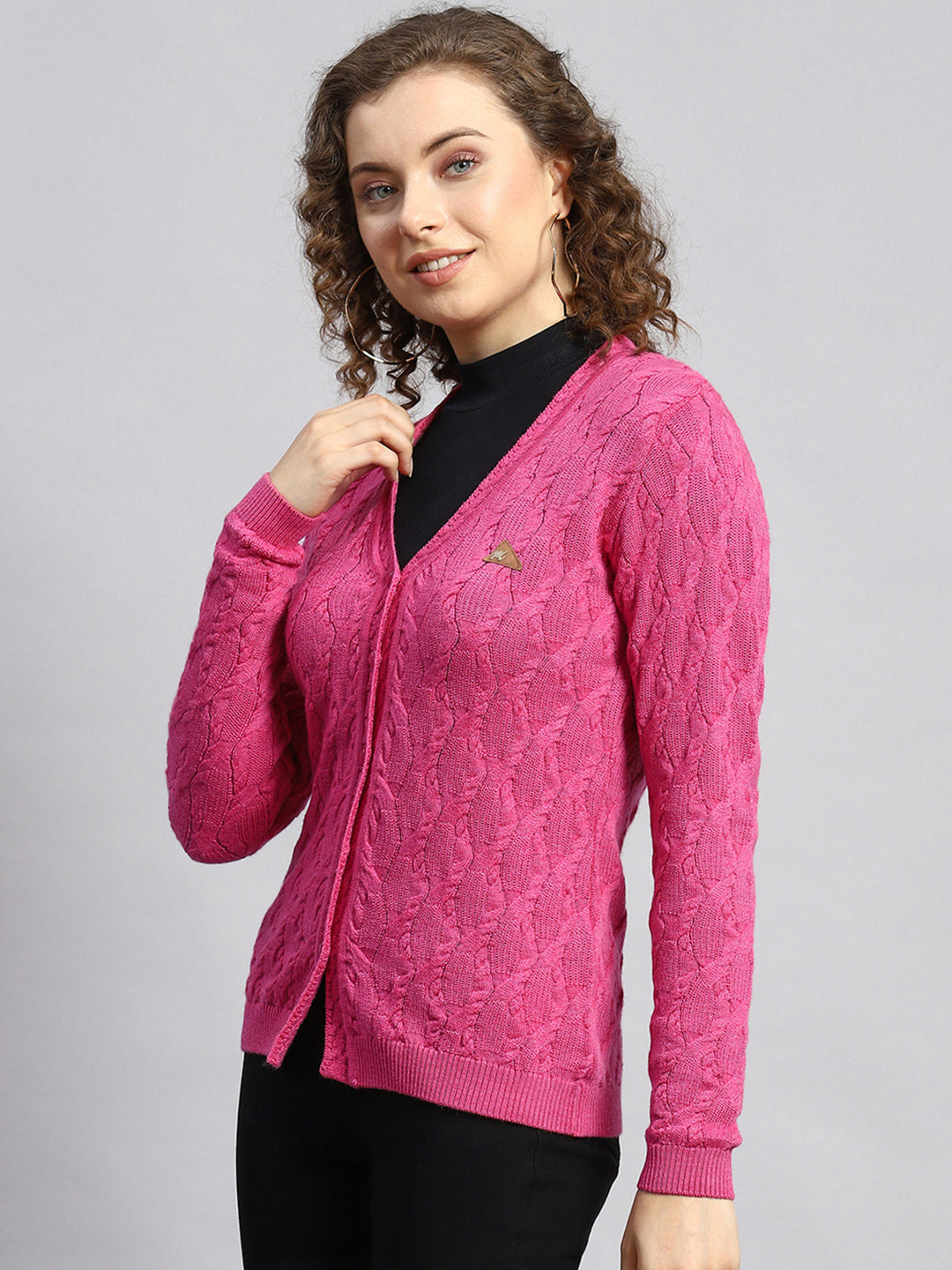 Women Pink Self Cardigan