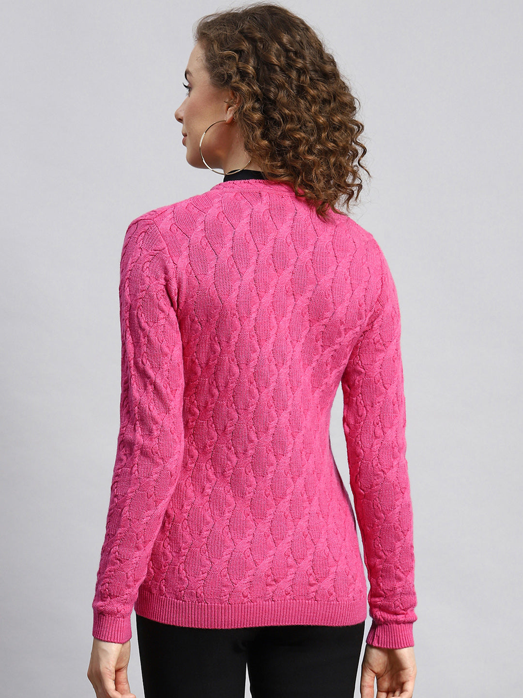 Women Pink Self Cardigan