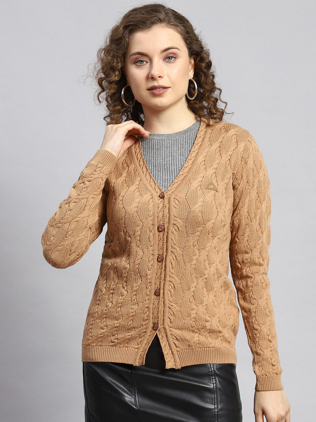 Women Brown Self Cardigan