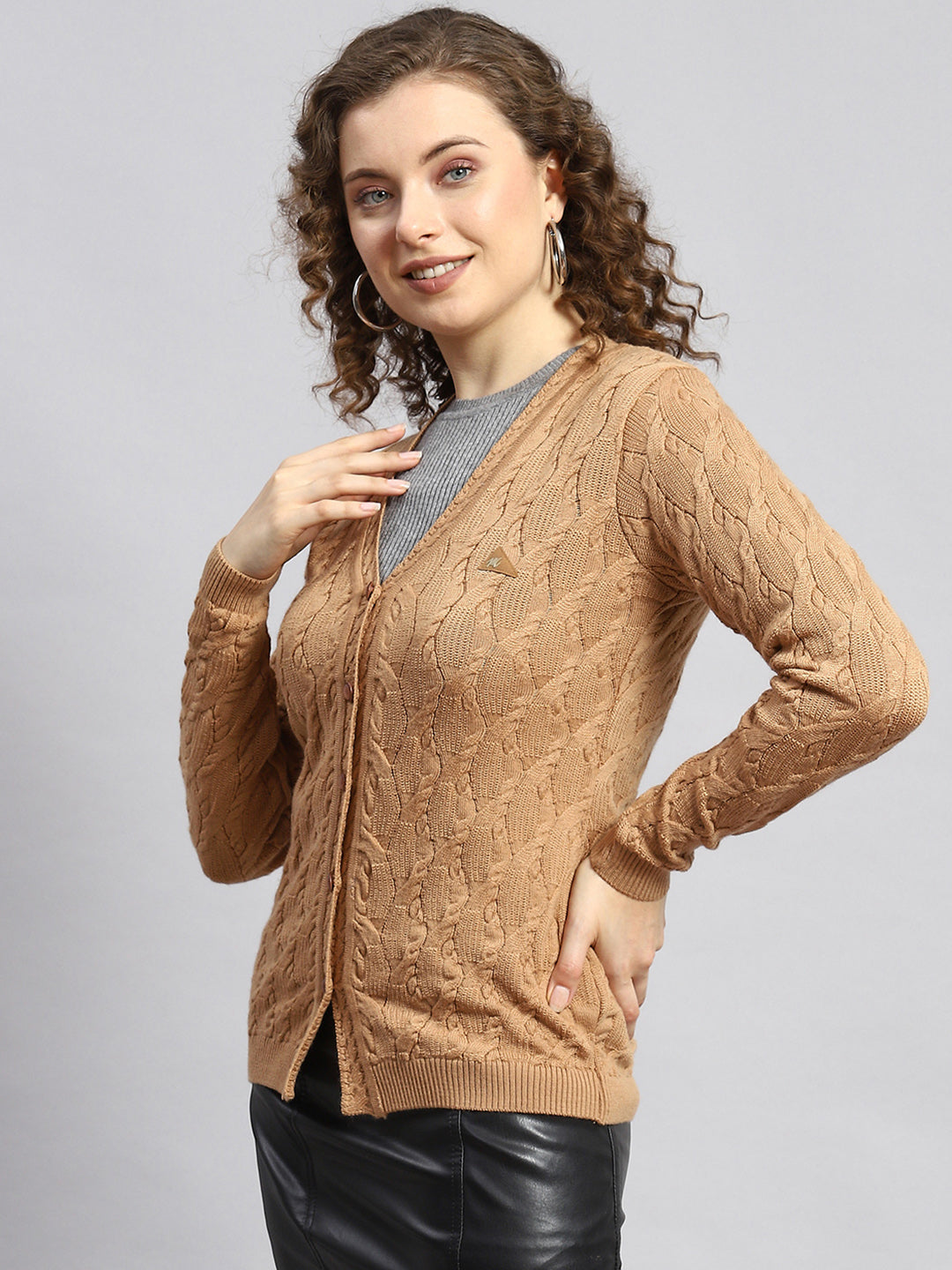 Women Brown Self Cardigan