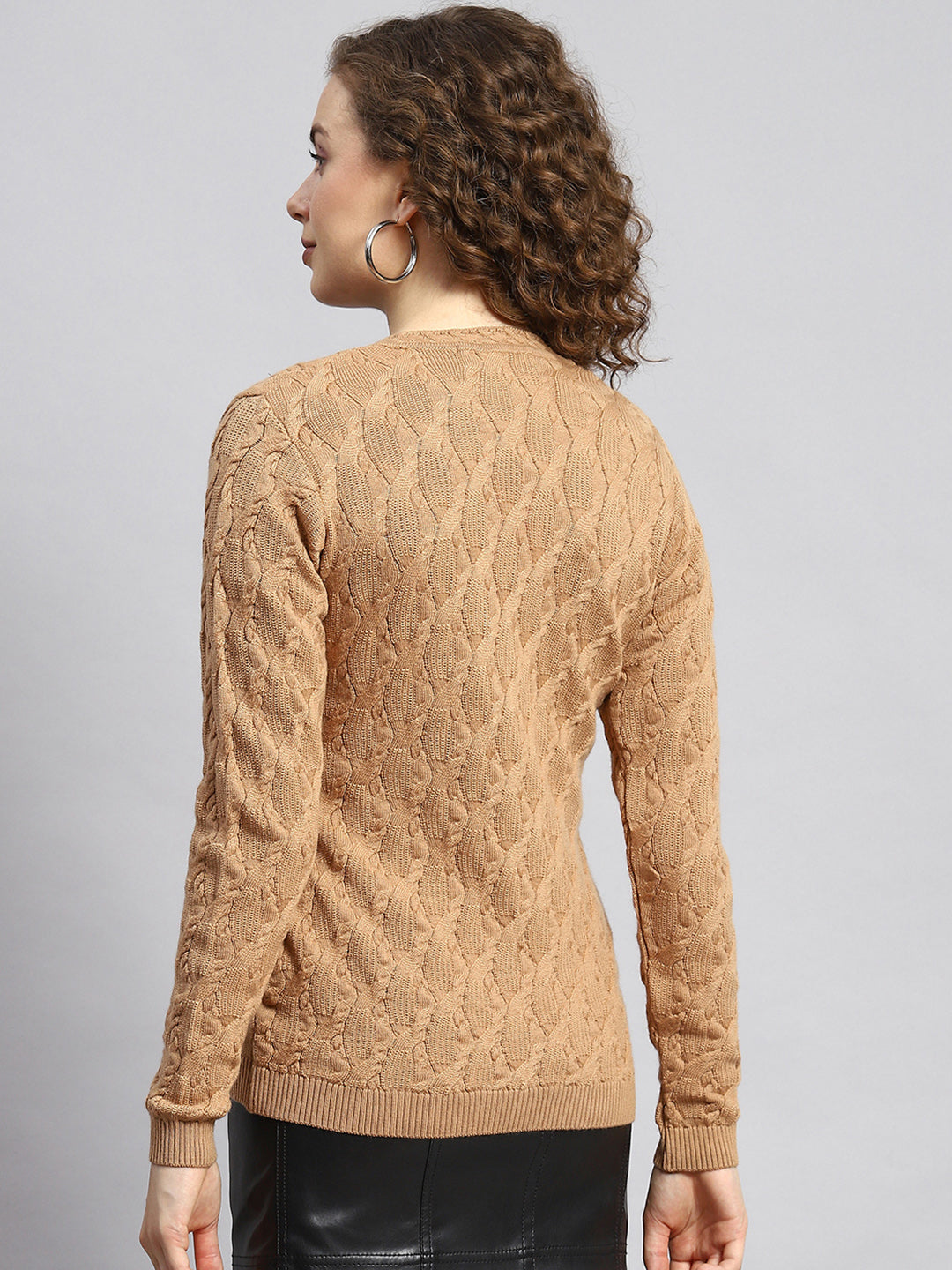 Women Brown Self Cardigan