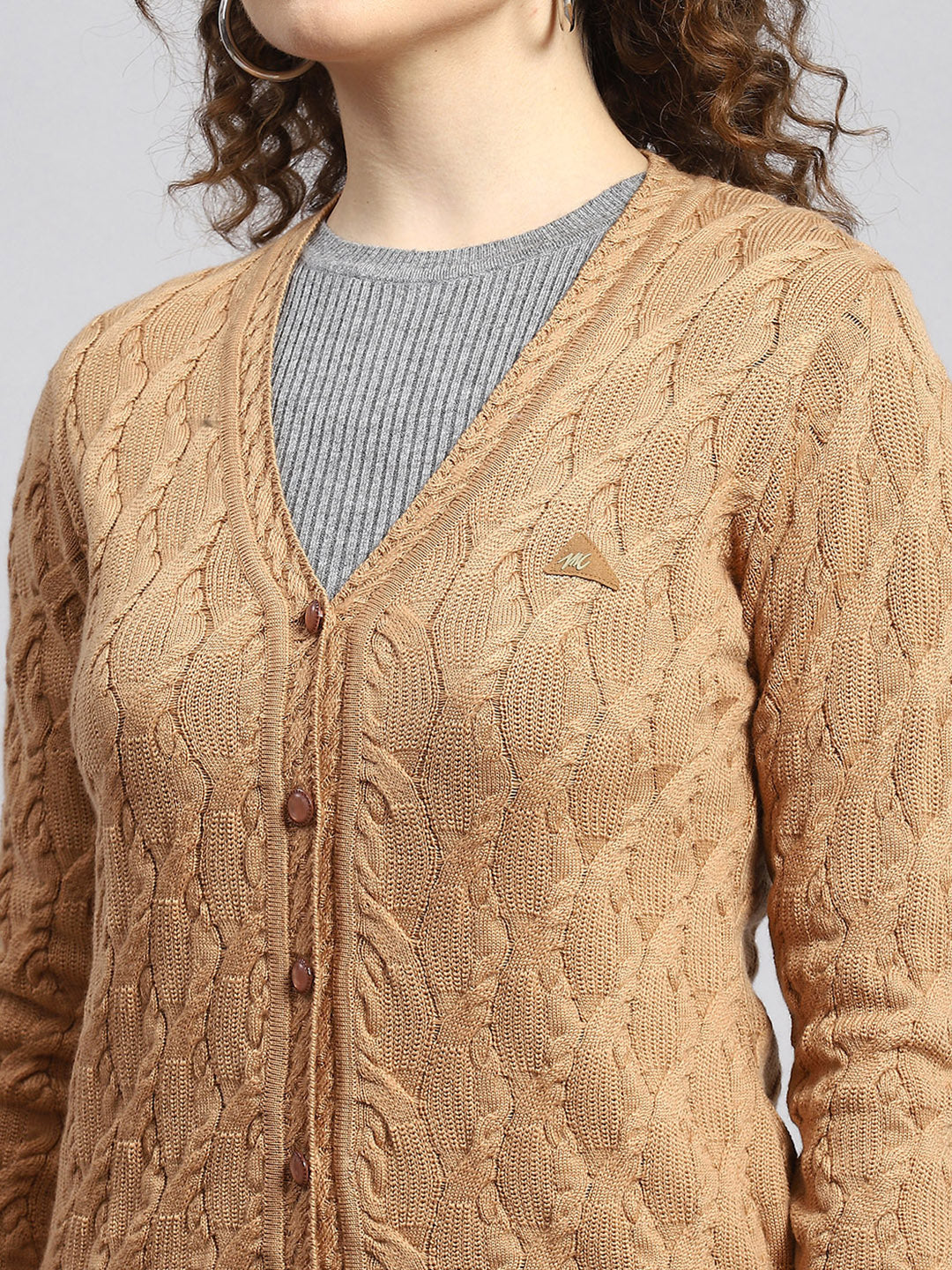 Women Brown Self Cardigan