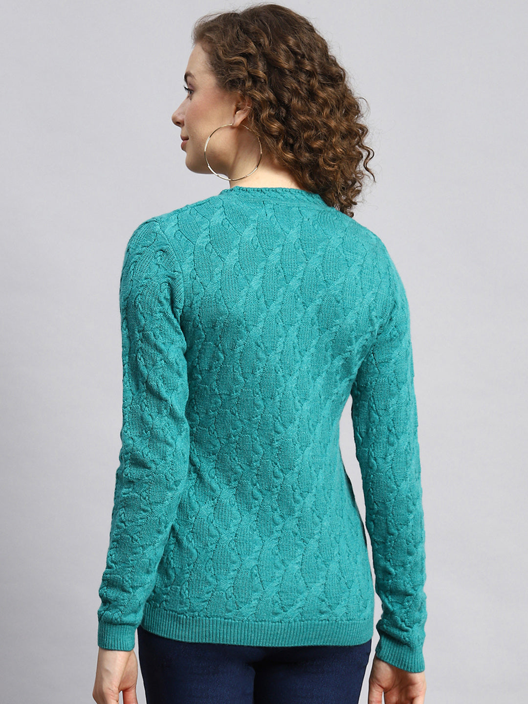 Women Green Self Cardigan